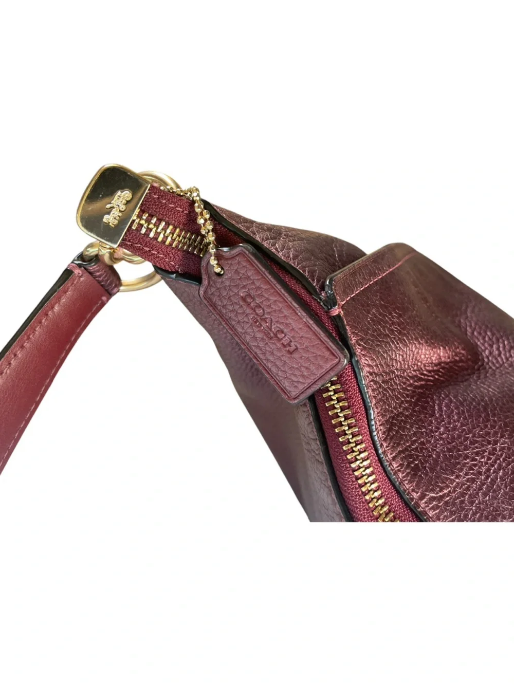 ⭐️ Coach Elle Hobo Metallic Cherry Burgundy Wine Leather Bag F87825 🍁 🍂 🍃